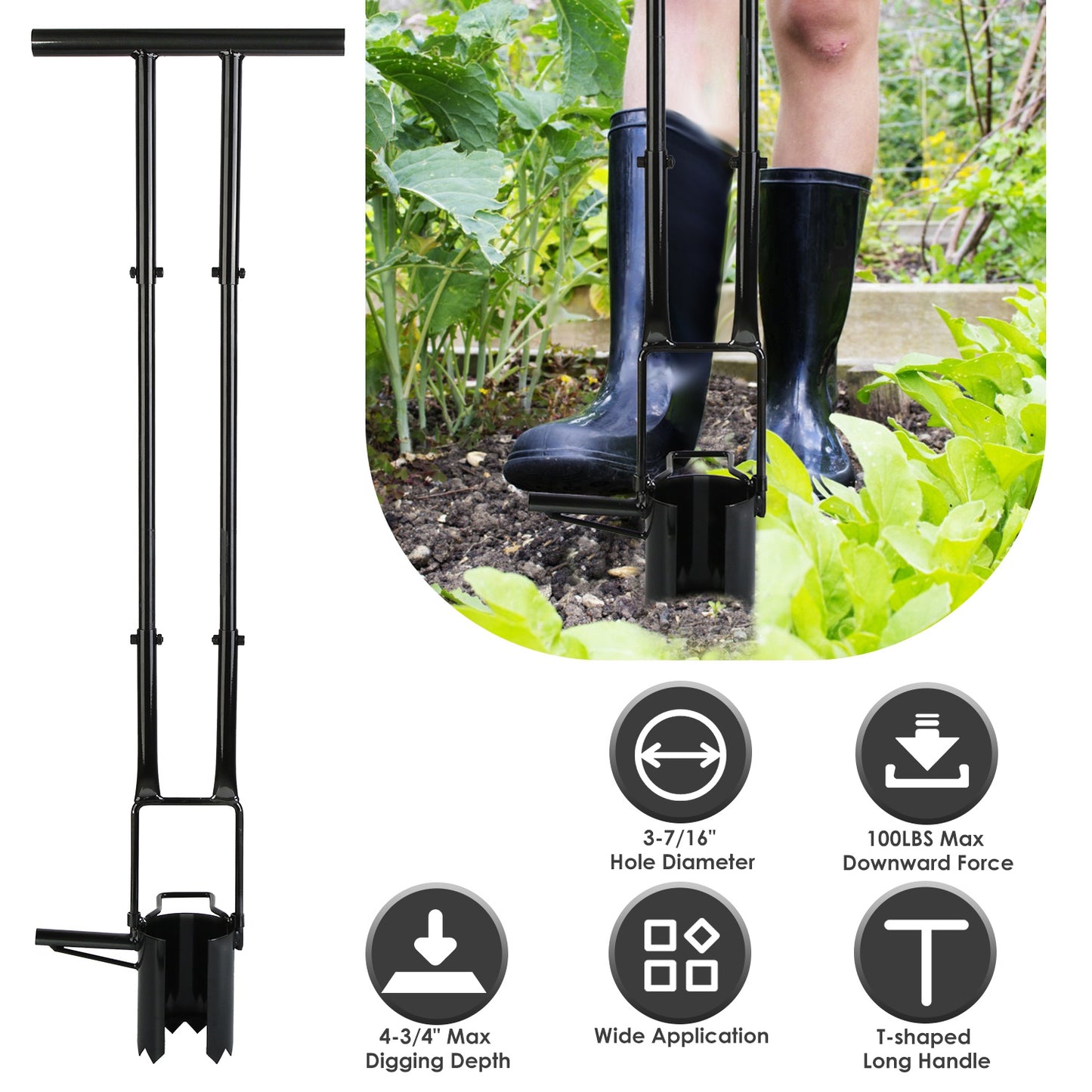 Long Handle Bulb Planter Tool with Foot Pedal & Serrated Base