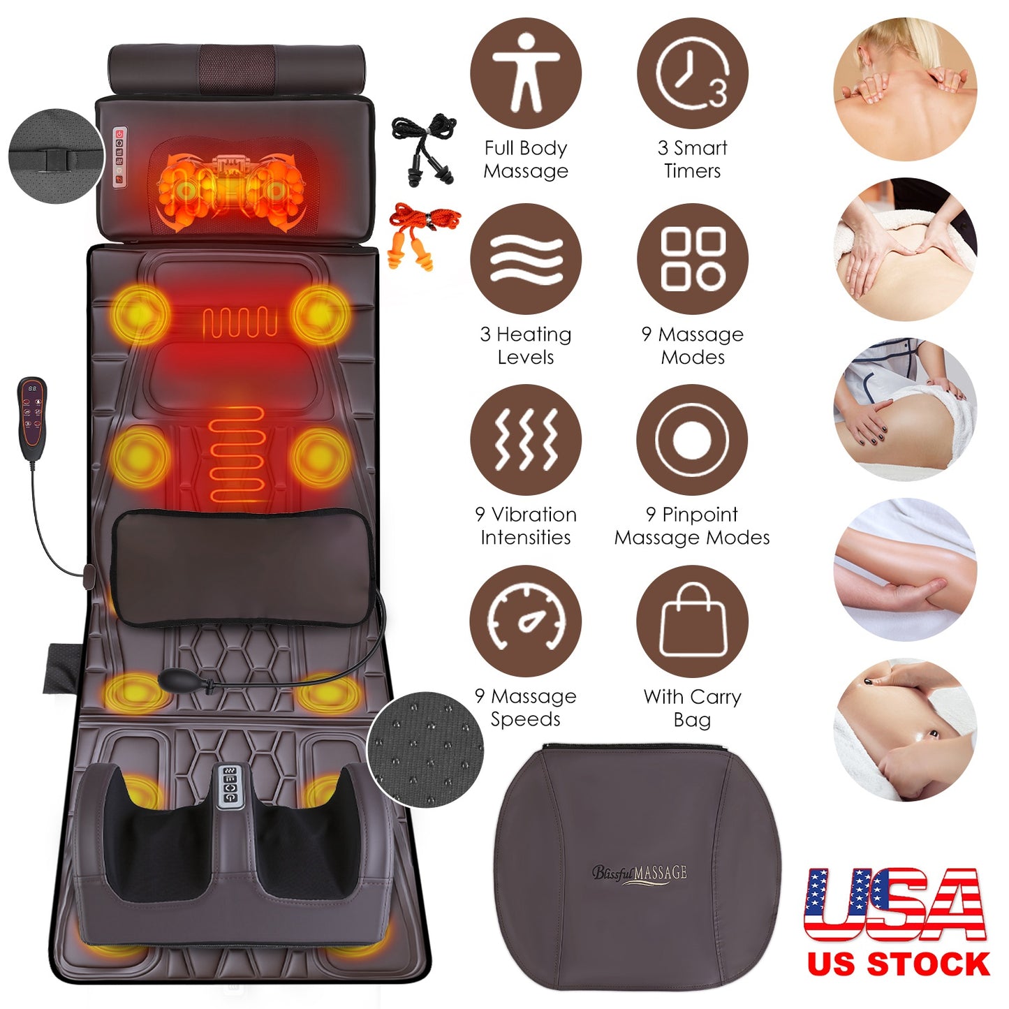 Full Body Massage Mat with Heat and Shiatsu Neck & Foot Massagers