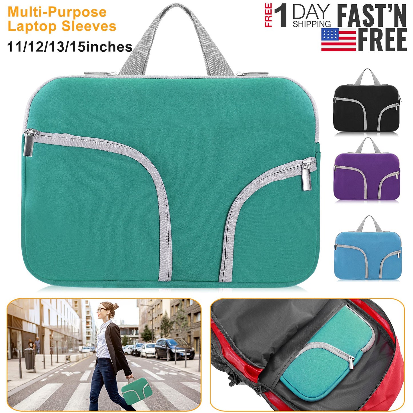 Laptop Sleeve Bag with Front Pockets - Neoprene Protection