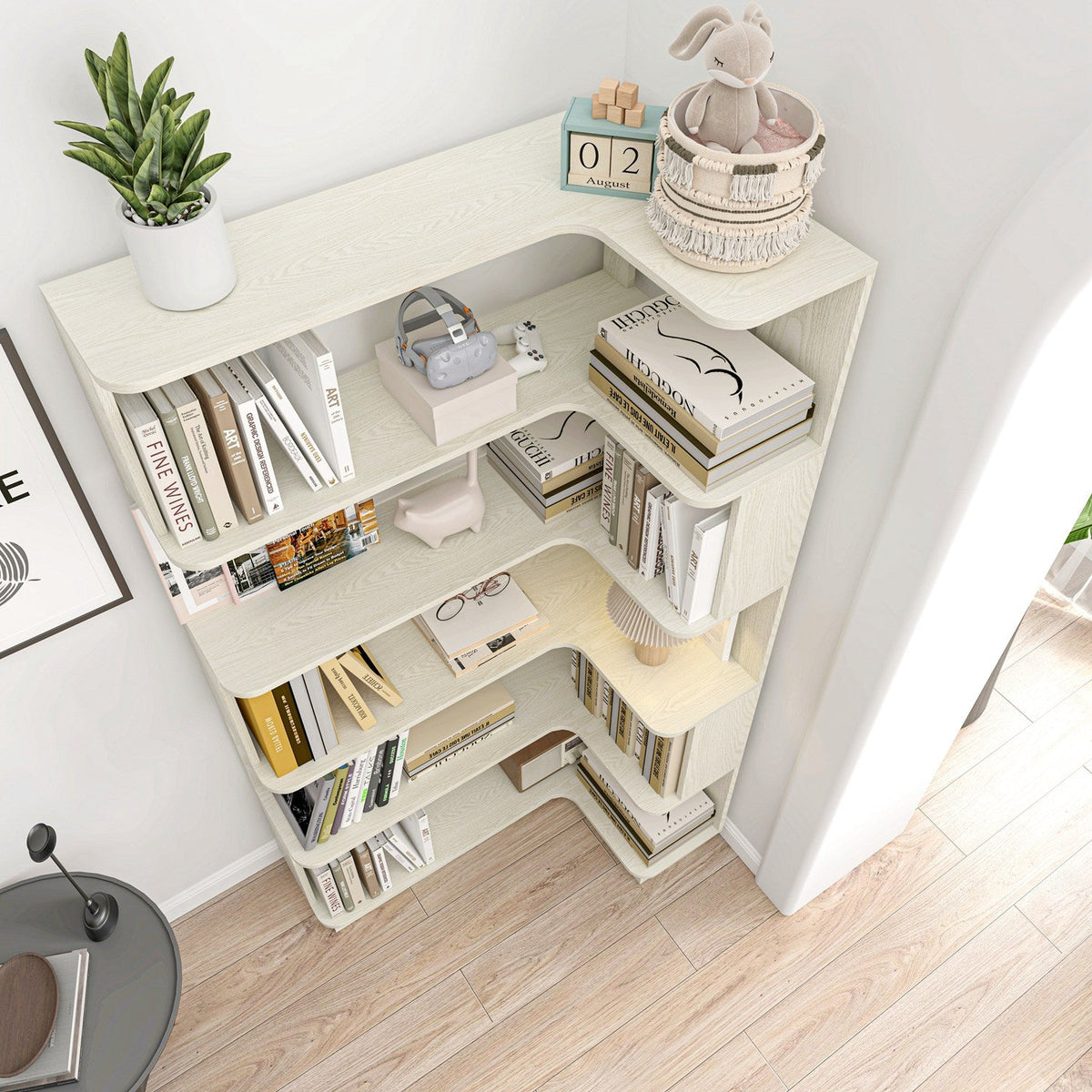 5-Tier L-Shaped Corner Bookshelf with 6 Open Shelves
