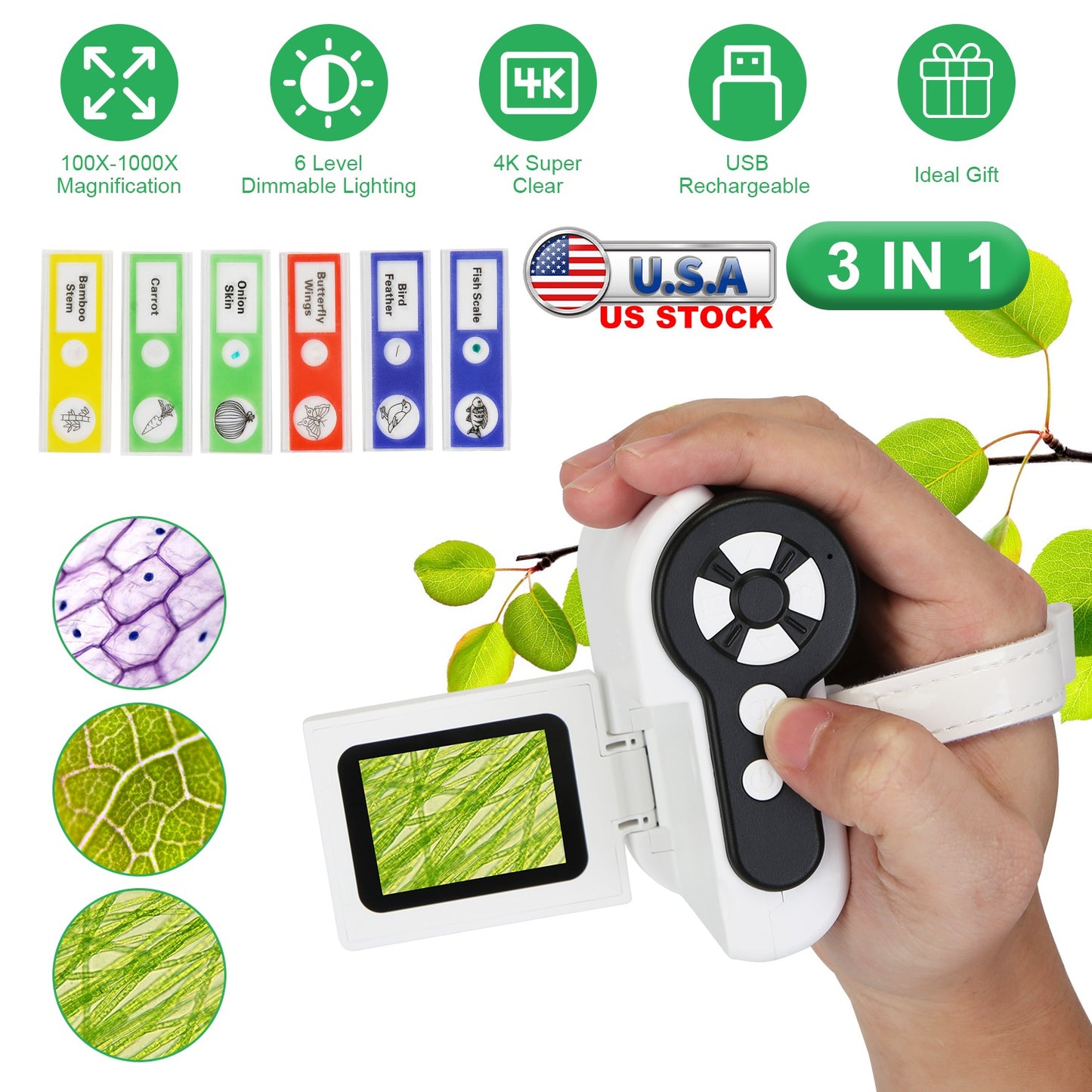 Kids Digital Microscope 1000X with Telescope & Camera