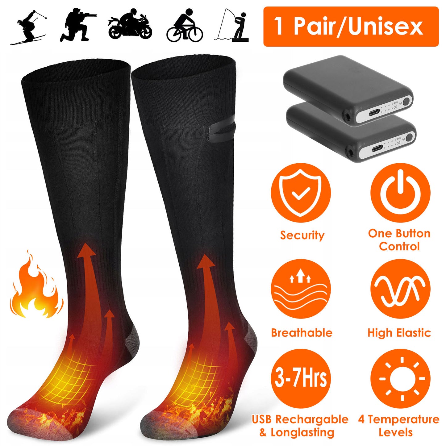 Rechargeable Heated Socks with 4 Temperature Levels