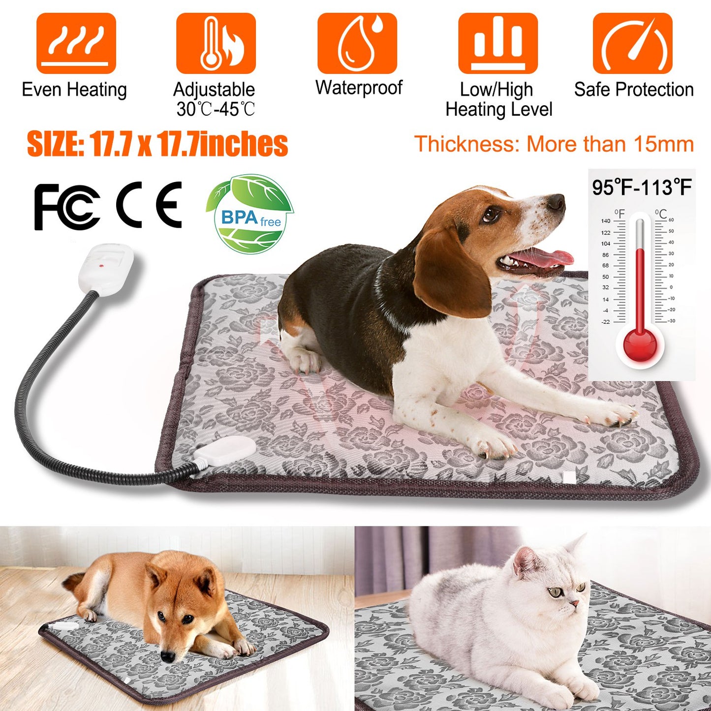 Pet Heating Pad with Adjustable Temperature & Chew Resistant Cord