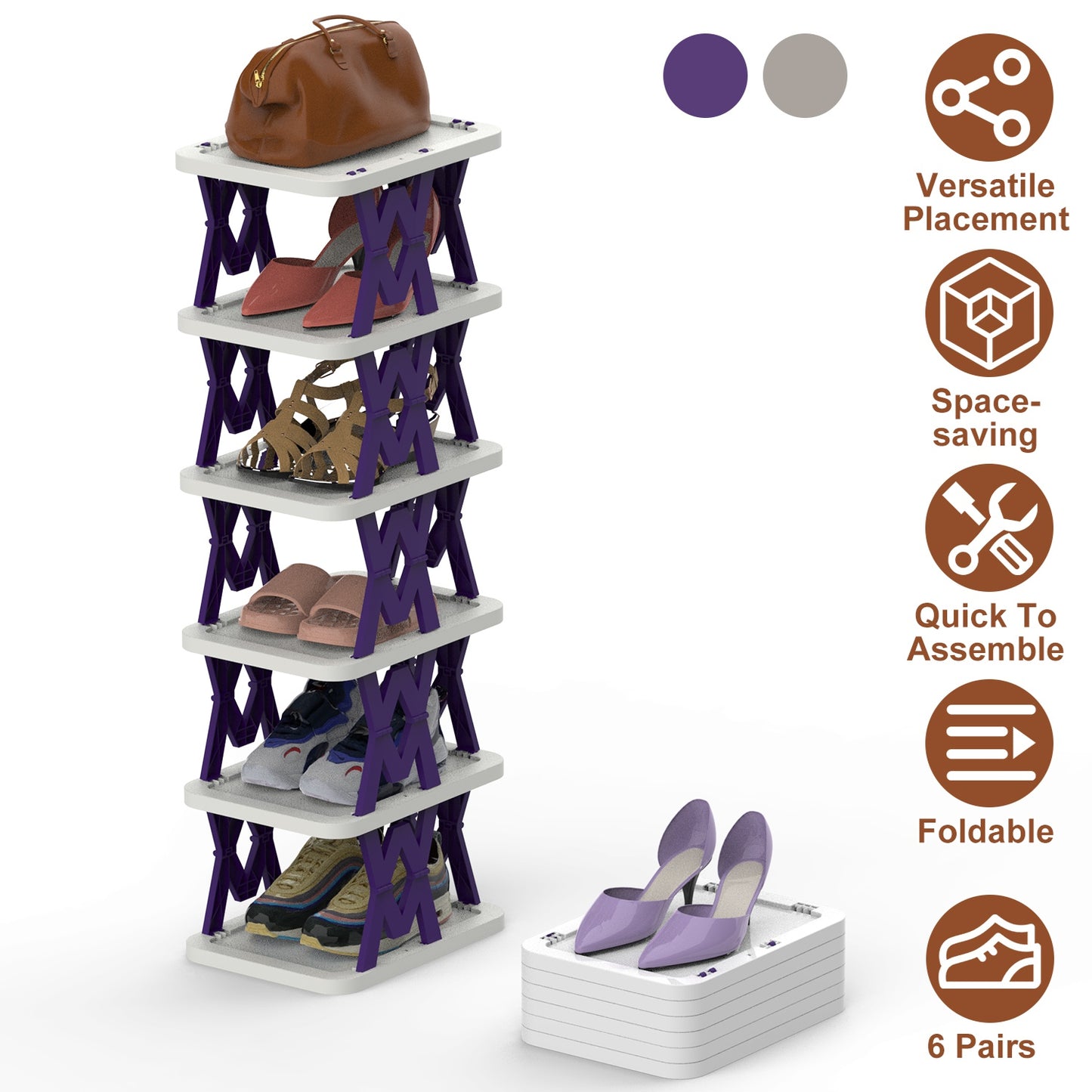 6-Tier Foldable Shoe Rack - Vertical Space Saving Organizer