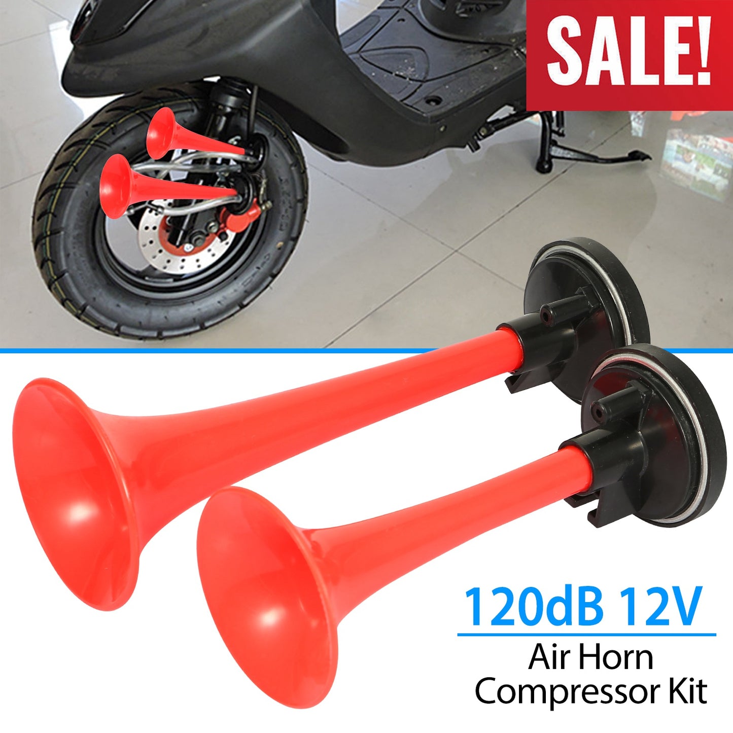 Dual Trumpet Air Horn Kit 12V 120dB with Compressor
