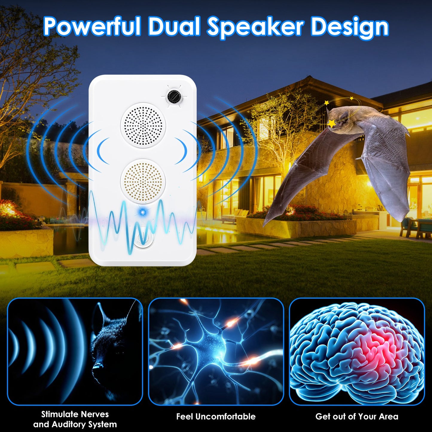 Ultrasonic Bat Repellent 2-Pack Rechargeable Indoor Outdoor