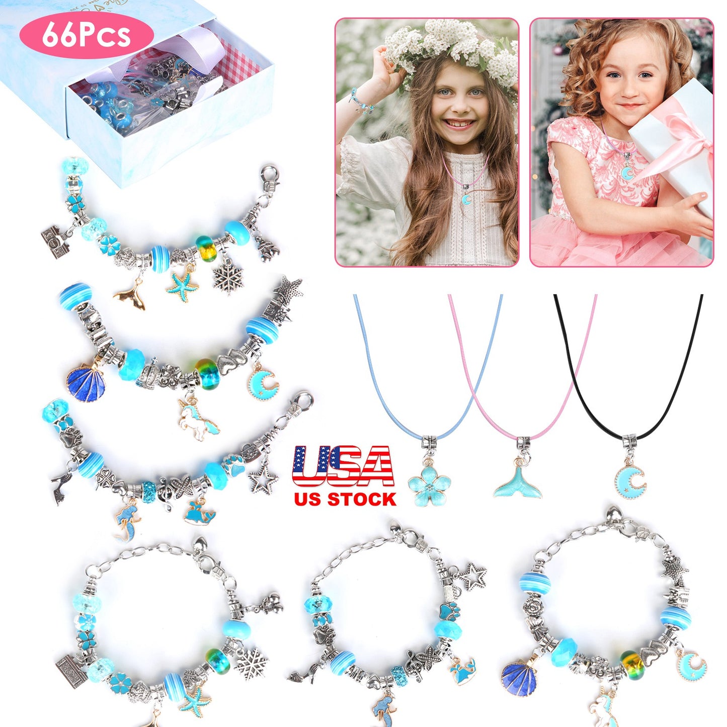 66-Piece Kids' DIY Charm Bracelet Kit