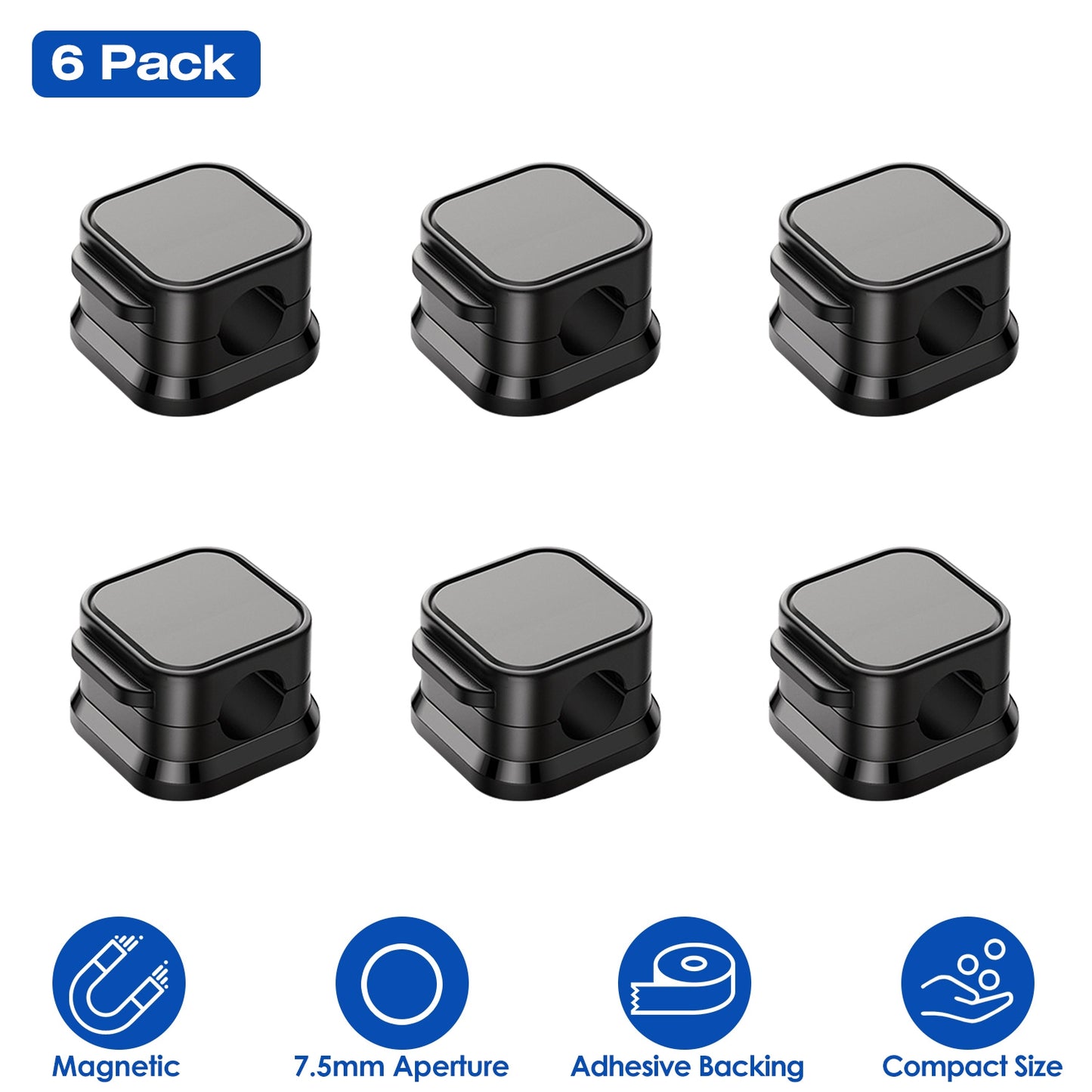 Magnetic Cable Clips 6-Pack - Adhesive Cord Organizer