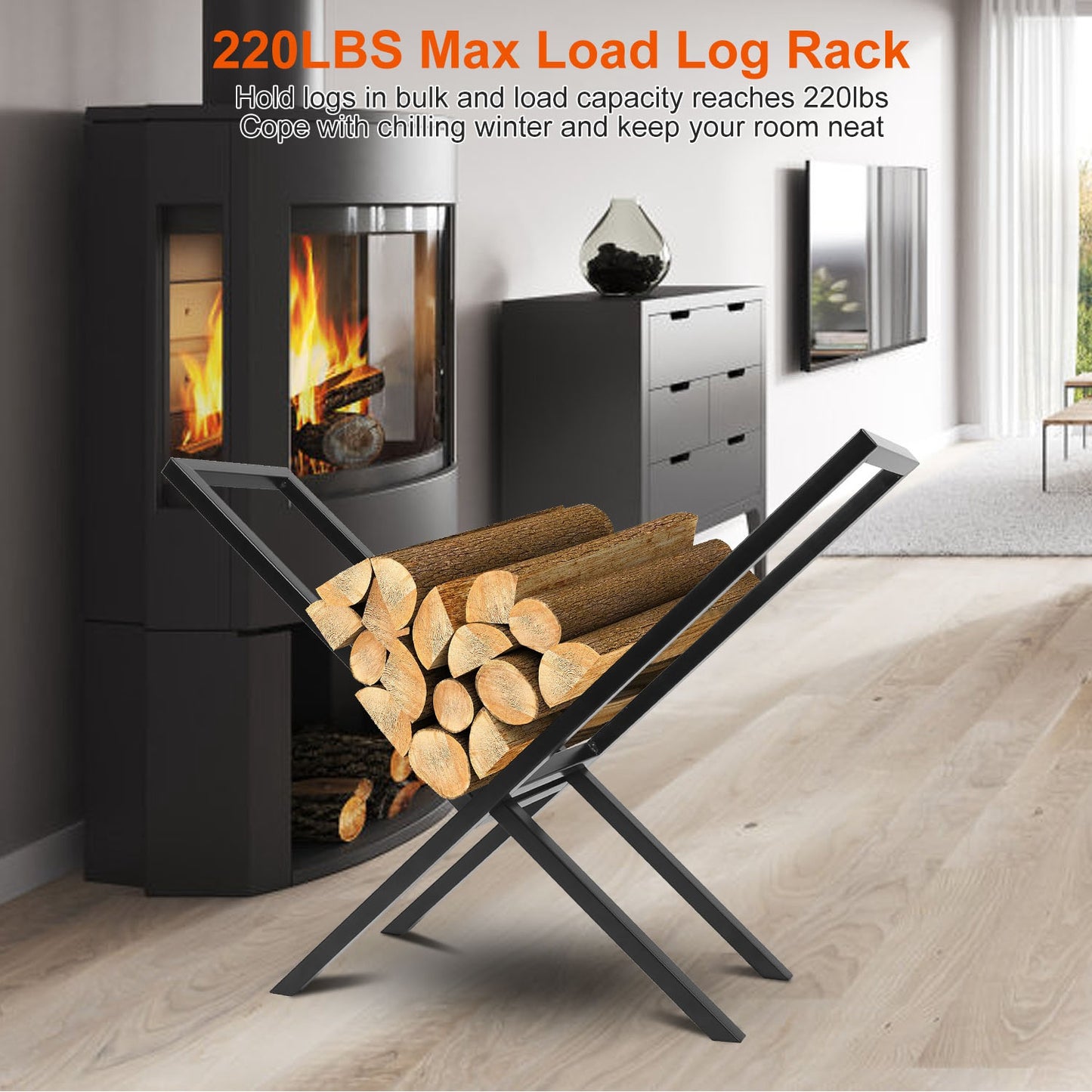 Firewood Log Rack 220LBS Capacity Steel X-Frame Storage Holder