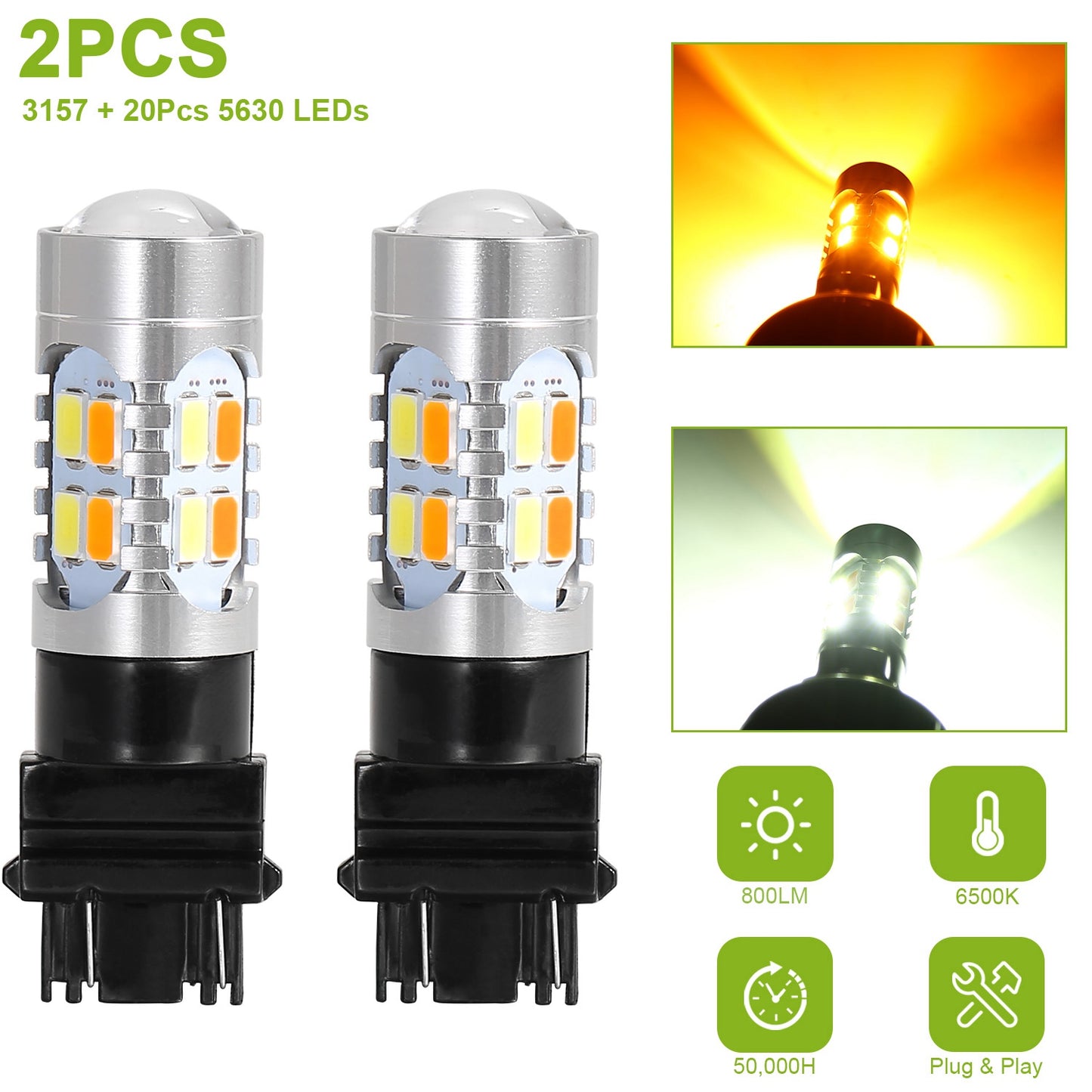 T25 3157 LED Turn Signal Bulbs with Load Resistors (2-Pack)