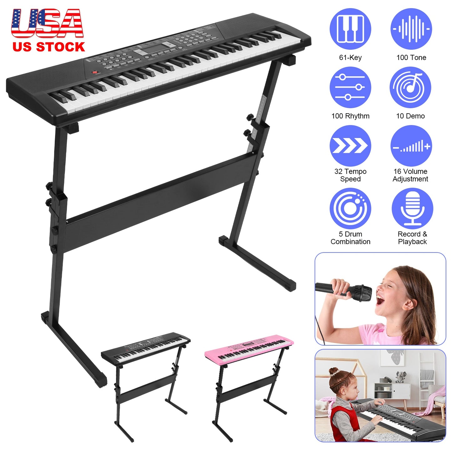 61-Key Digital Music Keyboard with Microphone & Stand
