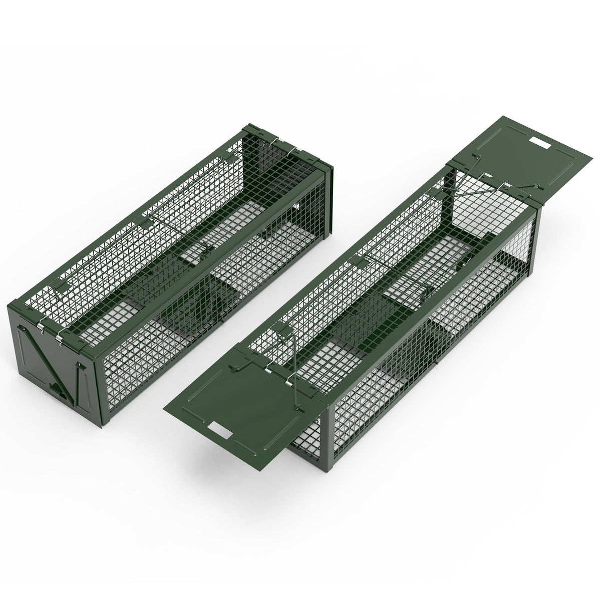 2Pack 15.35x4.72x3.94in 2-Door Humane Live Rat Trap Galvanized Iron Rodent Trap Cage Reusable for Home Garden Farm Warehouse