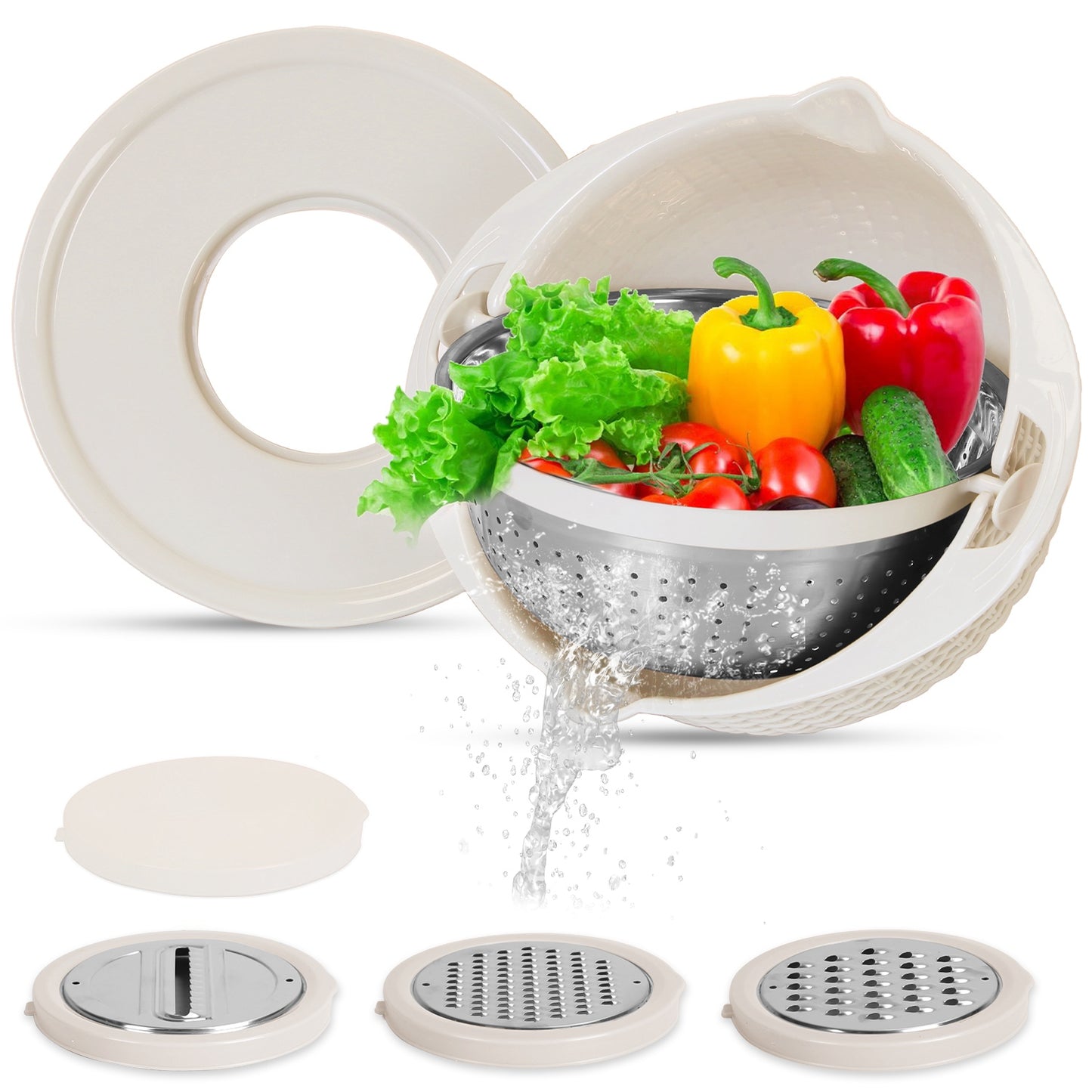 Mixing Bowl with Colander Set & 3 Graters - Multifunctional
