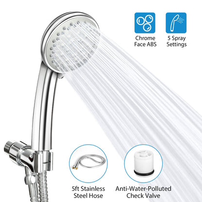 Handheld Shower Head with 5 Spray Settings & Steel Hose