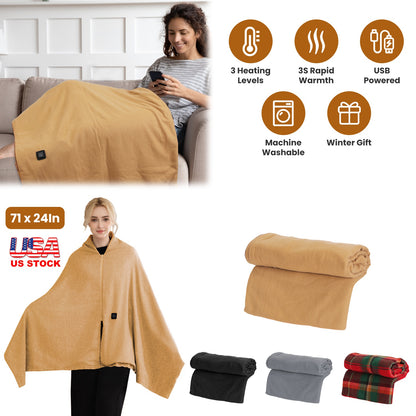 USB Heated Shawl with 3 Heat Levels and Zipper