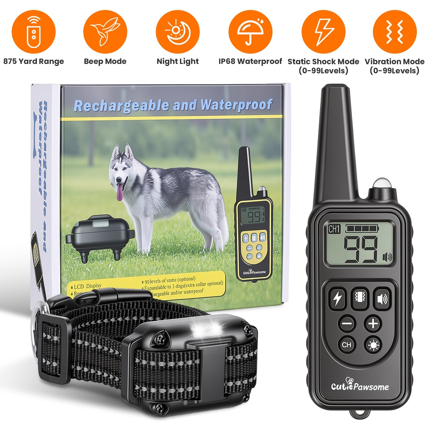 Dog Training Collar Receiver with Adjustable Belt IP67 Waterproof