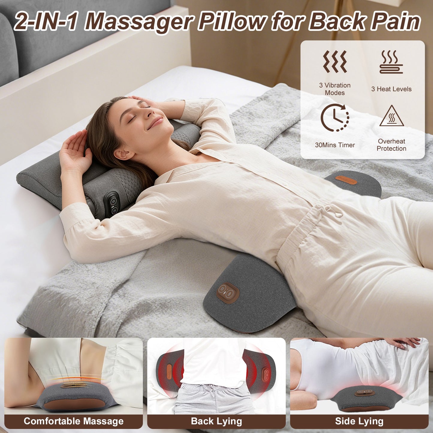 Electric Lumbar Massager Pillow with Heat & Vibration