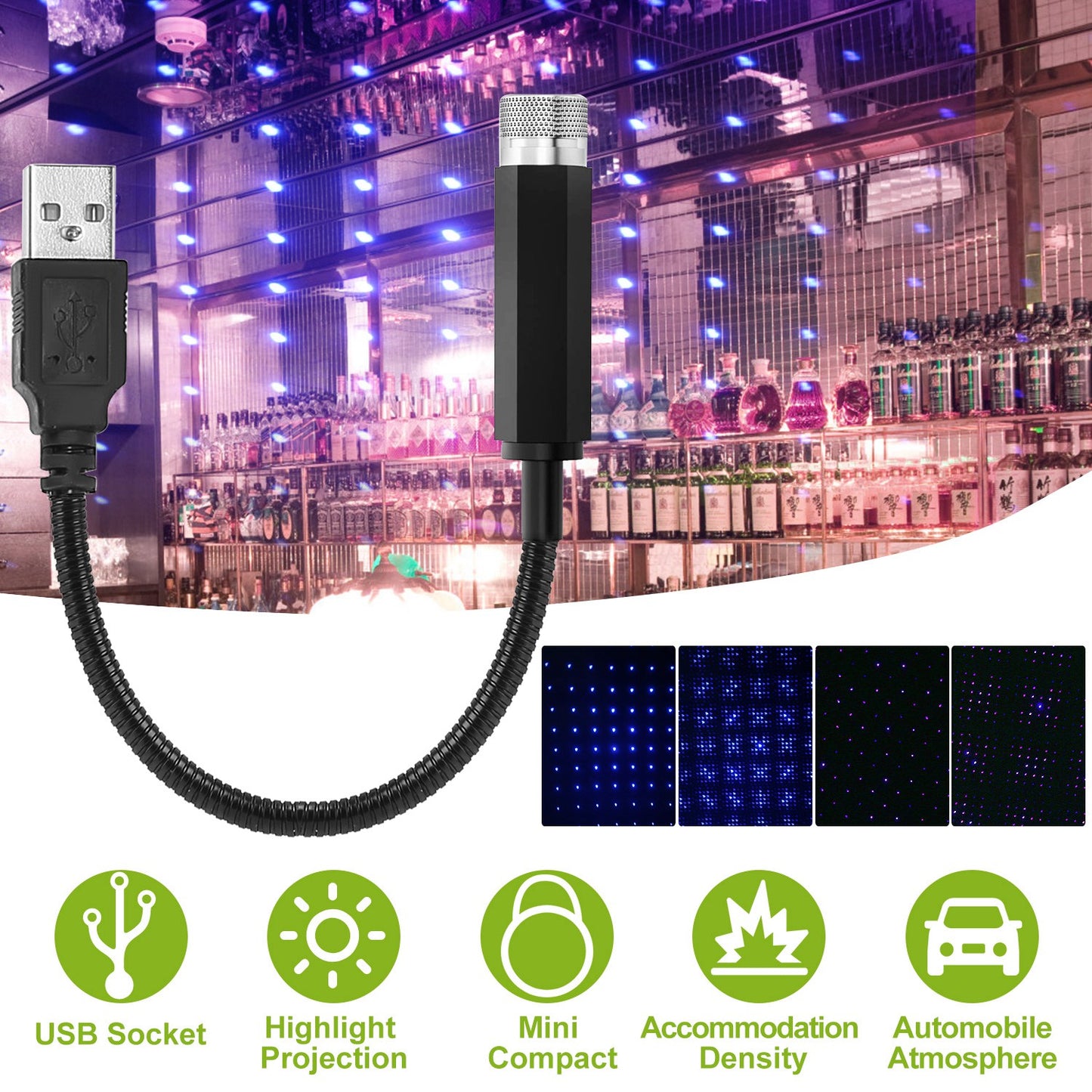 USB Star Projector Night Light for Car Interior Ceiling