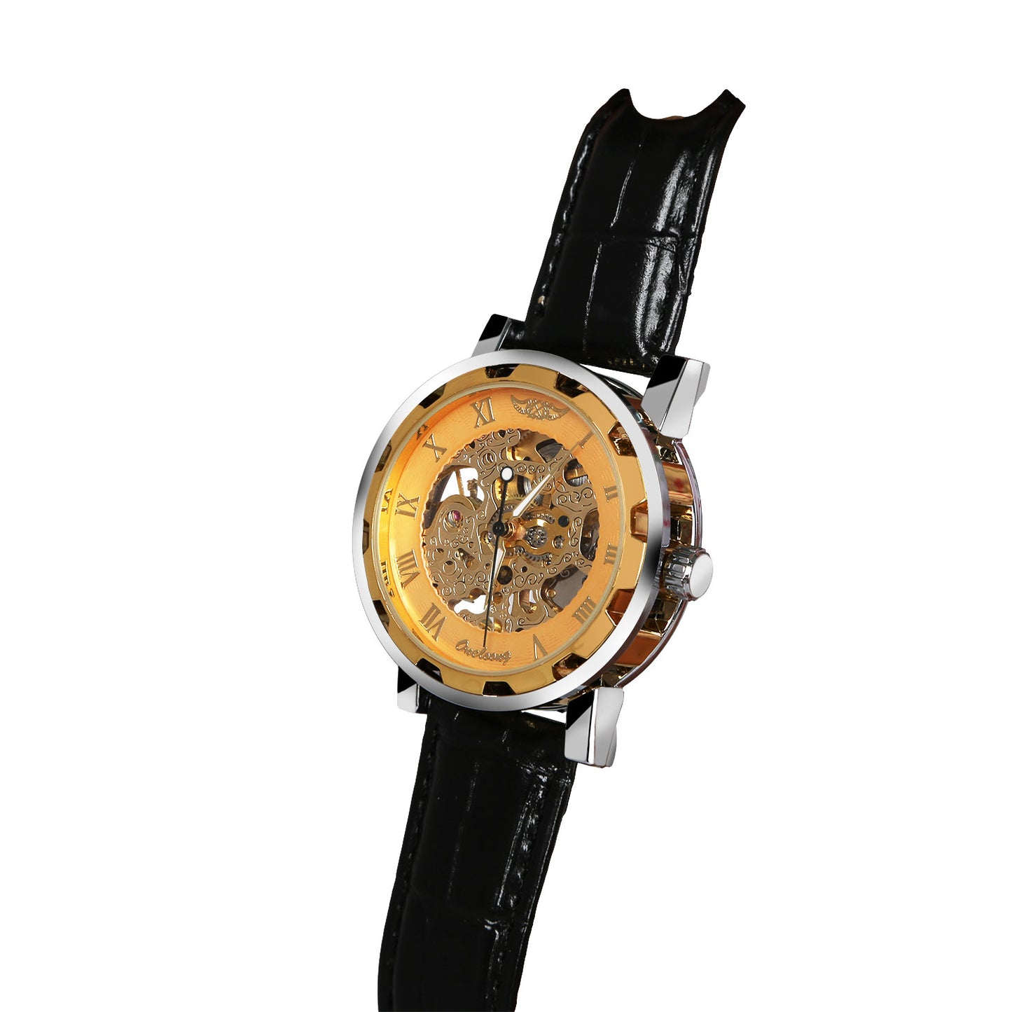 Gold Dial Skeleton Mechanical Watch