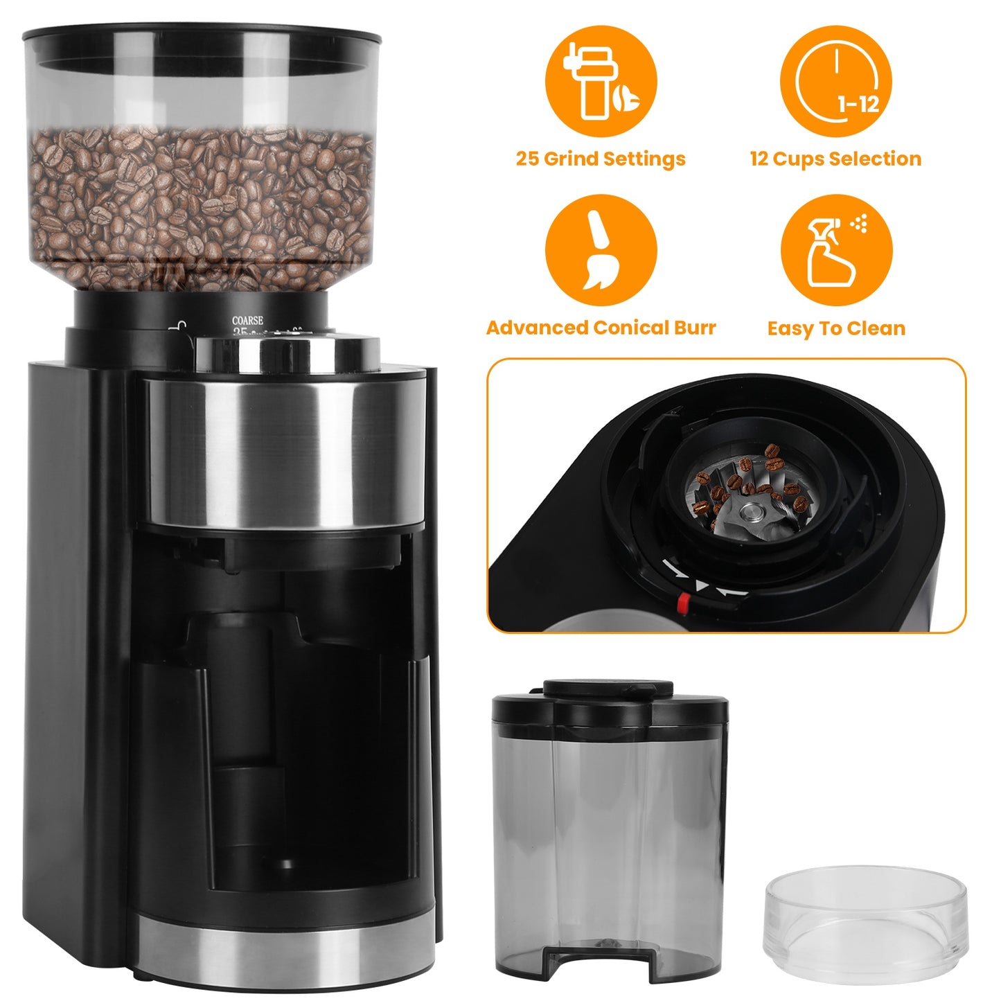Electric Burr Coffee Grinder with 25 Grind Settings