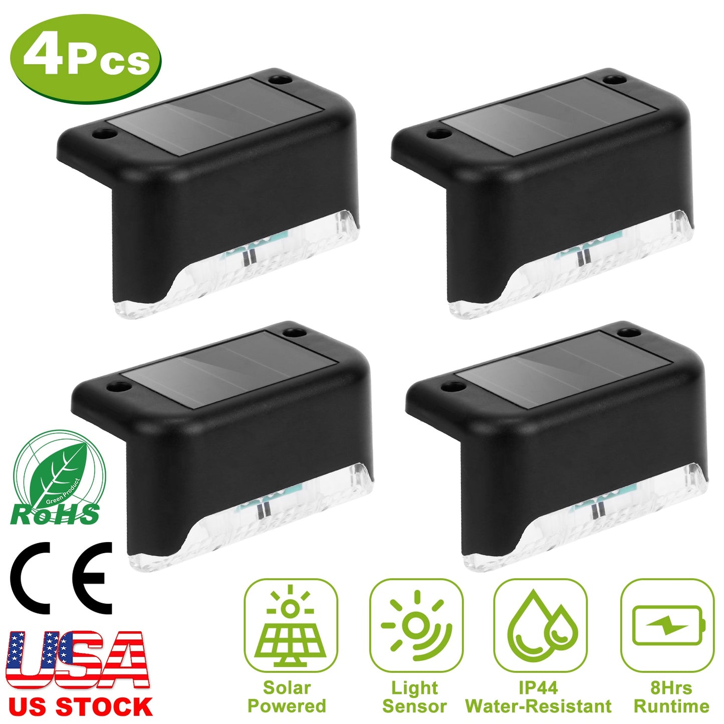 Solar Powered LED Step Lights - 4 Pack Outdoor Deck Stairs