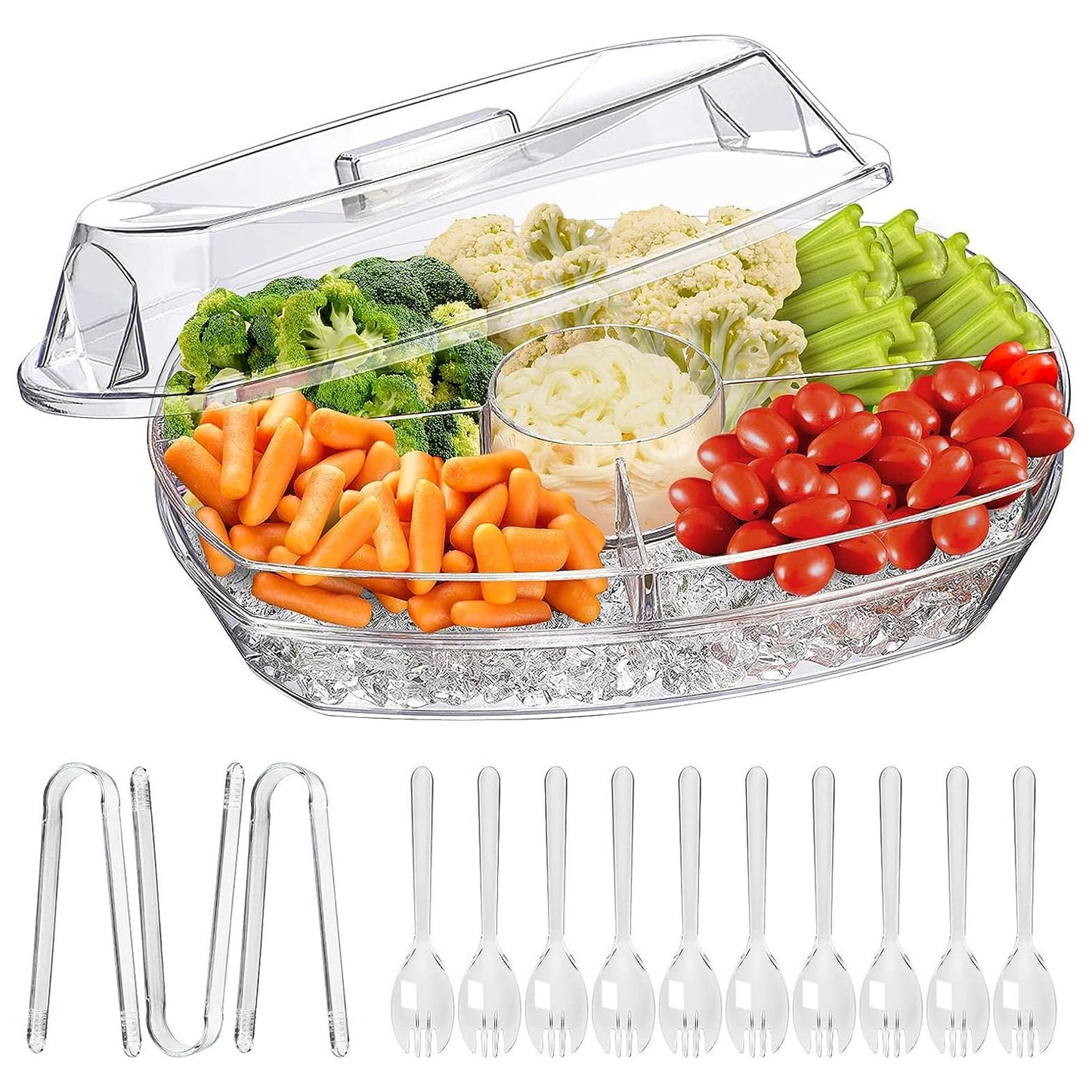 Chilled Serving Tray with Lid and 4 Compartments
