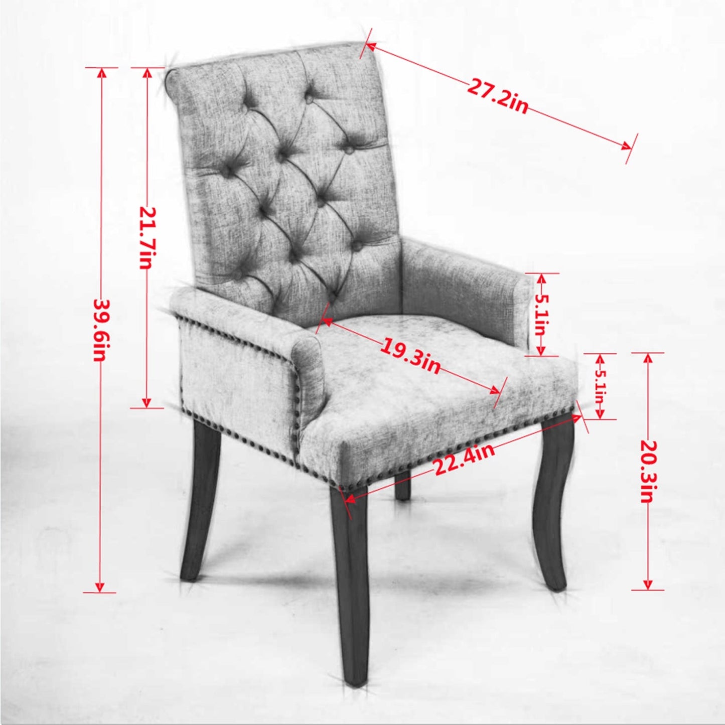 Tufted Dining Chair with Nailhead Trim & Curved Wood Legs