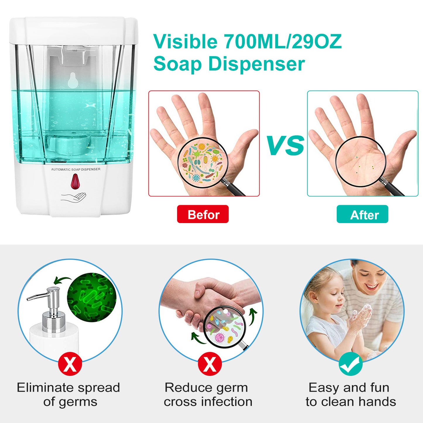 Automatic Soap Dispenser 700ML Wall Mounted Touchless Sensor