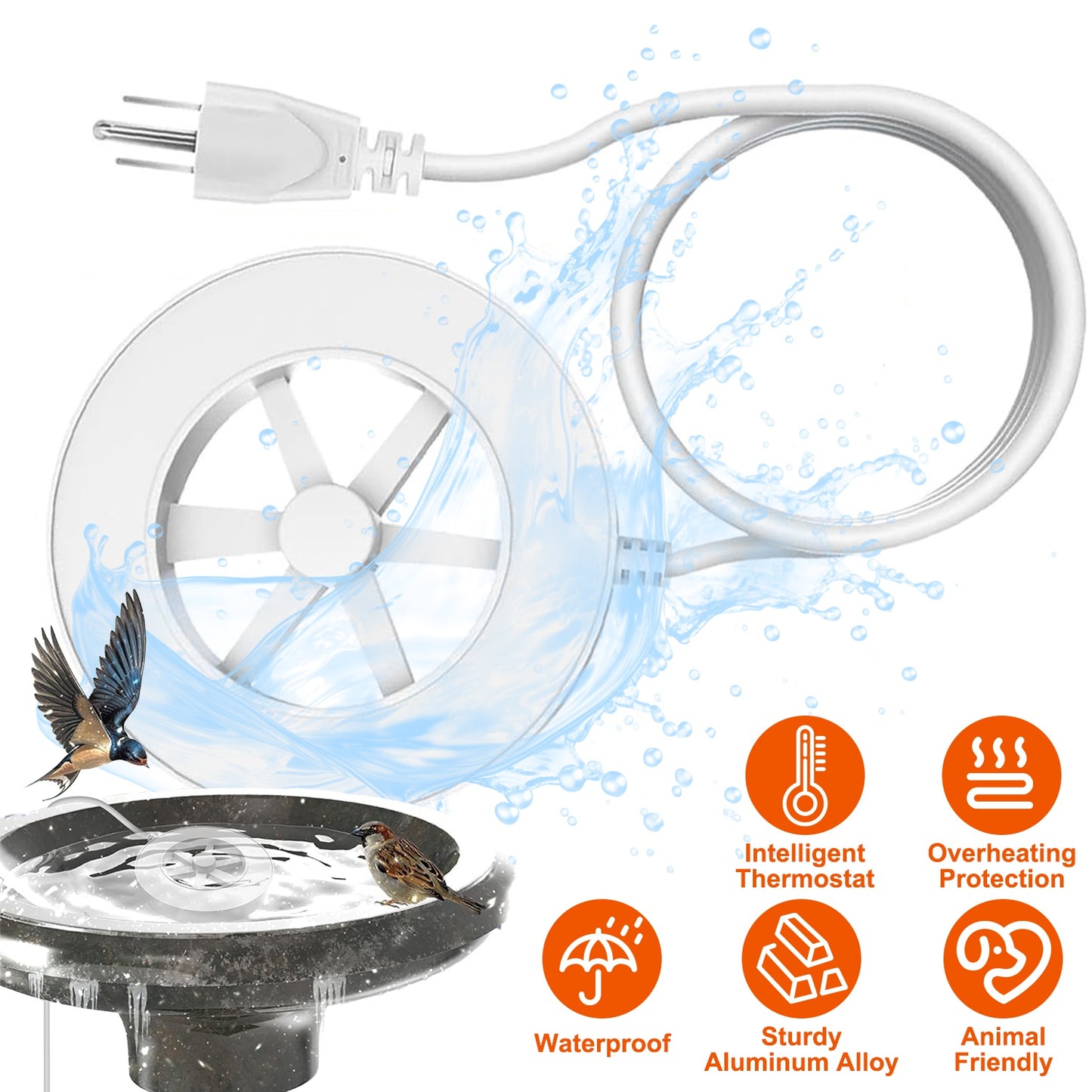 Bird Bath Heater 70W Thermostat Controlled Outdoor Deicer