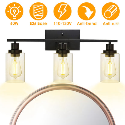 3 Light Wall Sconce Lighting with Clear Glass Shade Bathroom Vanity Lamp Fixture Modern Mounted Light for Porch Mirror Living Room Bedroom Hallway