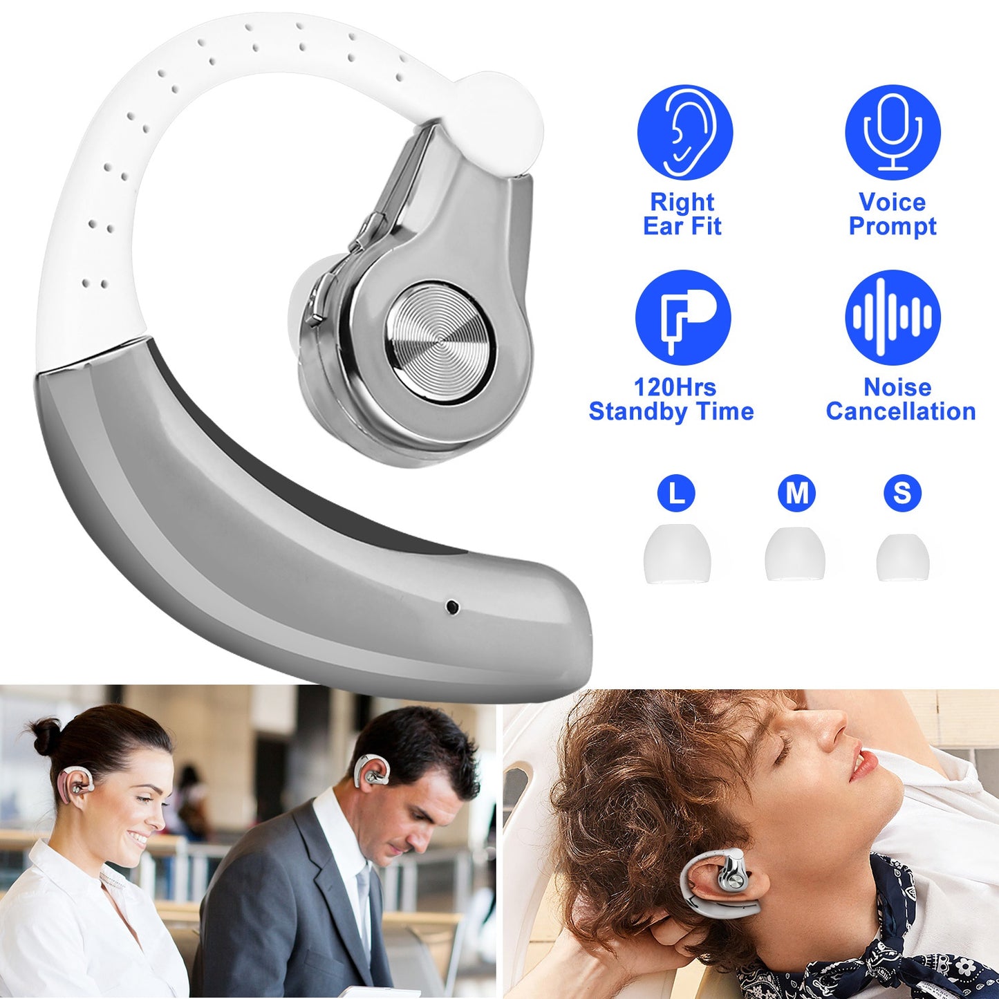 Wireless Bluetooth Earpiece with Mic for Business & Driving