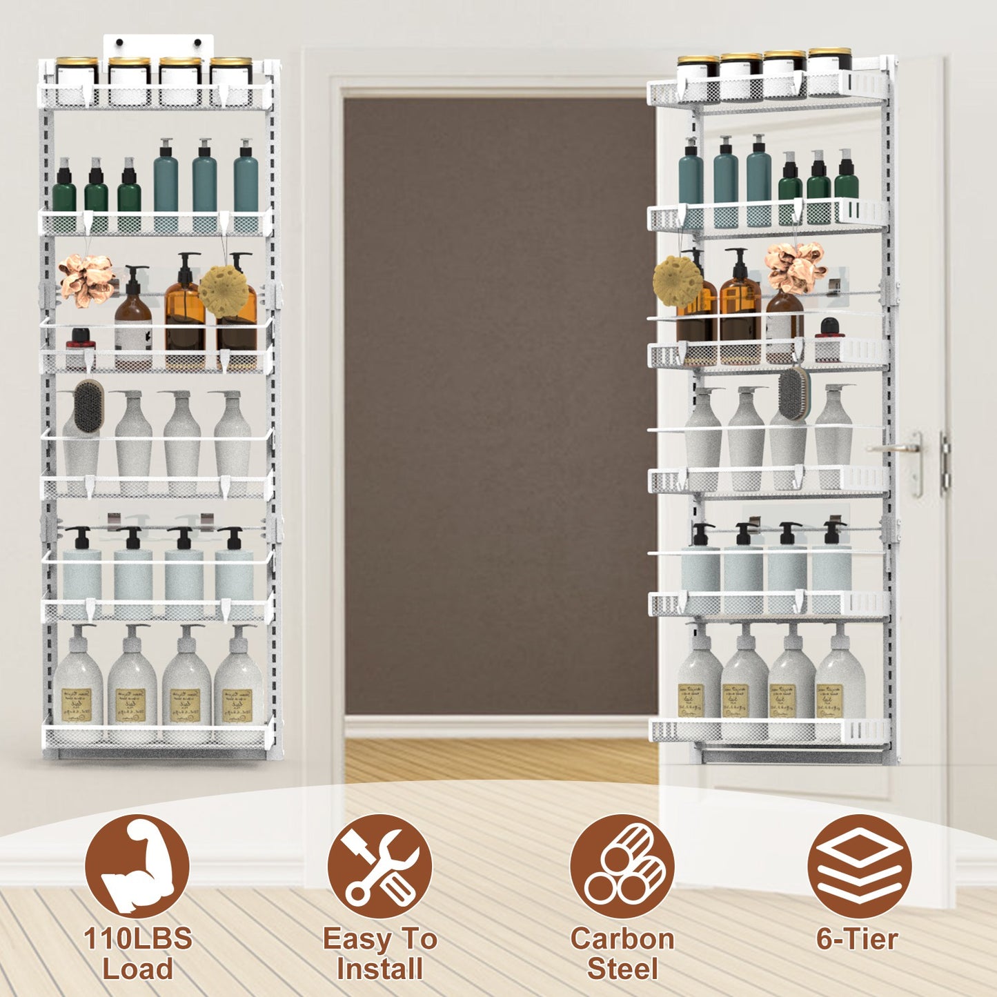 Over The Door Organizer 6-Tier Pantry Rack with 110lb Capacity