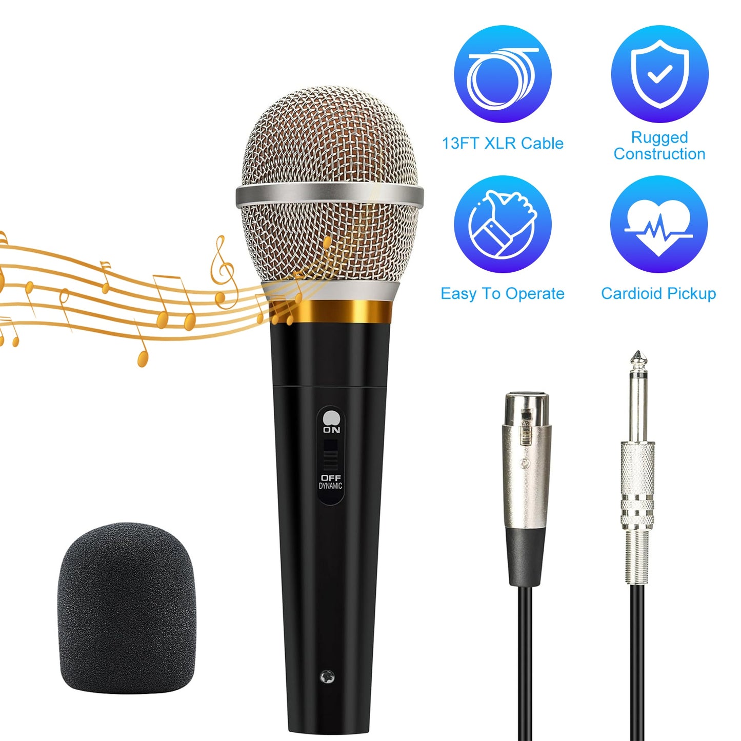 Dynamic XLR Microphone with 13ft Cable & On/Off Switch