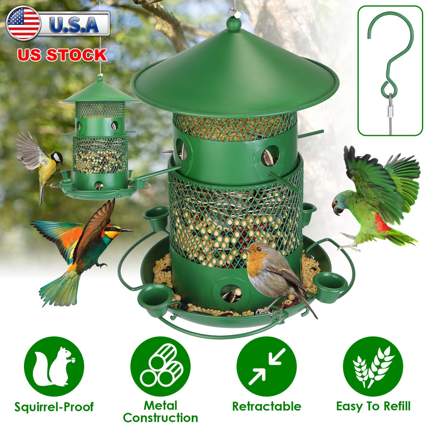 Squirrel-Proof Metal Bird Feeder with Water Cups & Perches