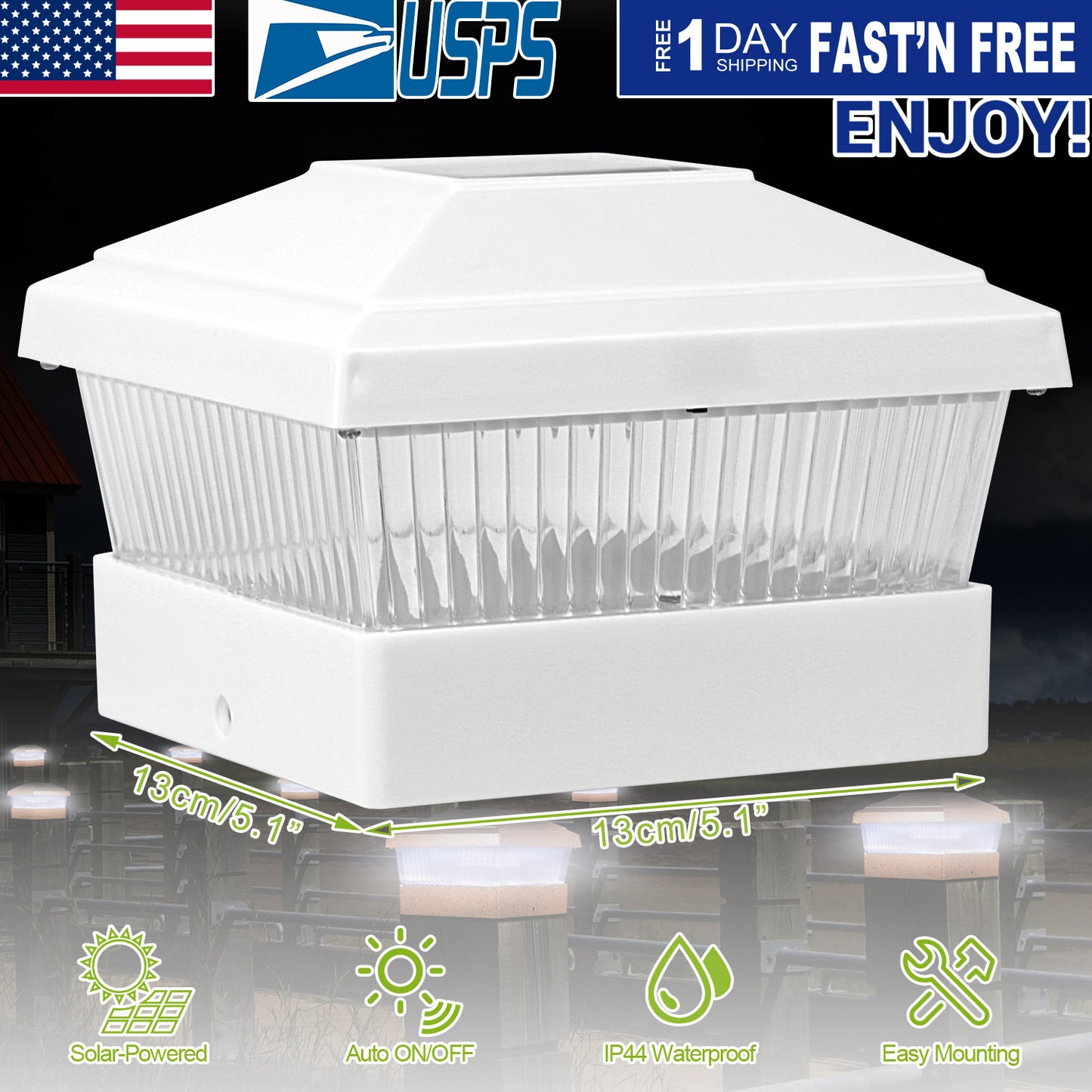 Solar Post Cap Light for 5x5 Inch Fence & Deck Posts