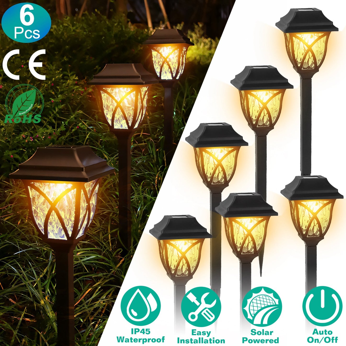 Solar Pathway Lights 6-Pack Waterproof Garden Stake Lamps