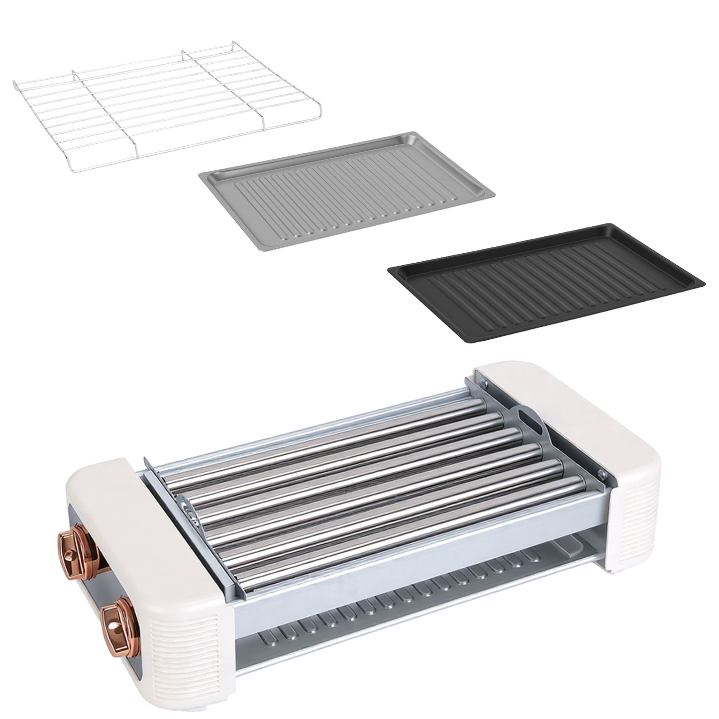 Electric Hot Dog Roller Grill with Griddle - 3-in-1 Cooker