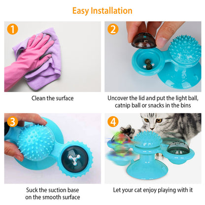 Windmill Cat Toy with Catnip Ball and LED Light