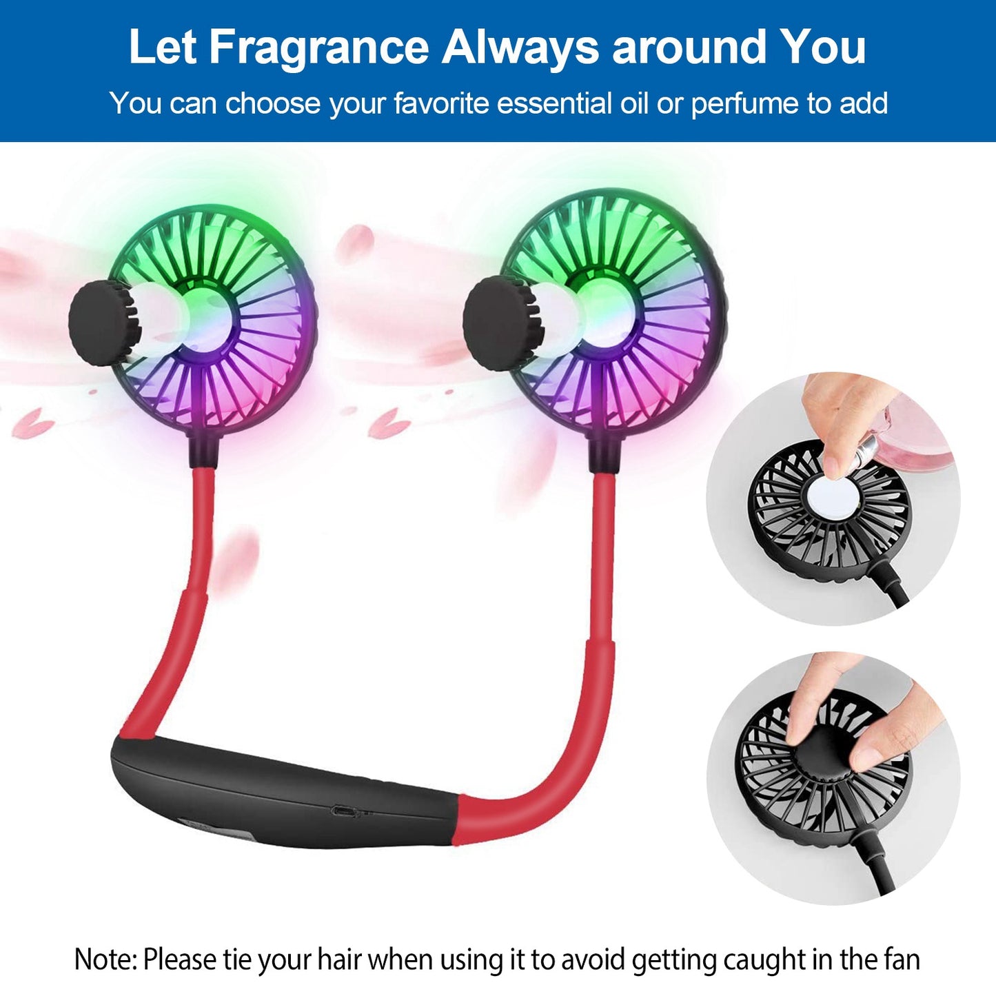 Neck Hanging Fan USB Rechargeable with Aromatherapy & LED