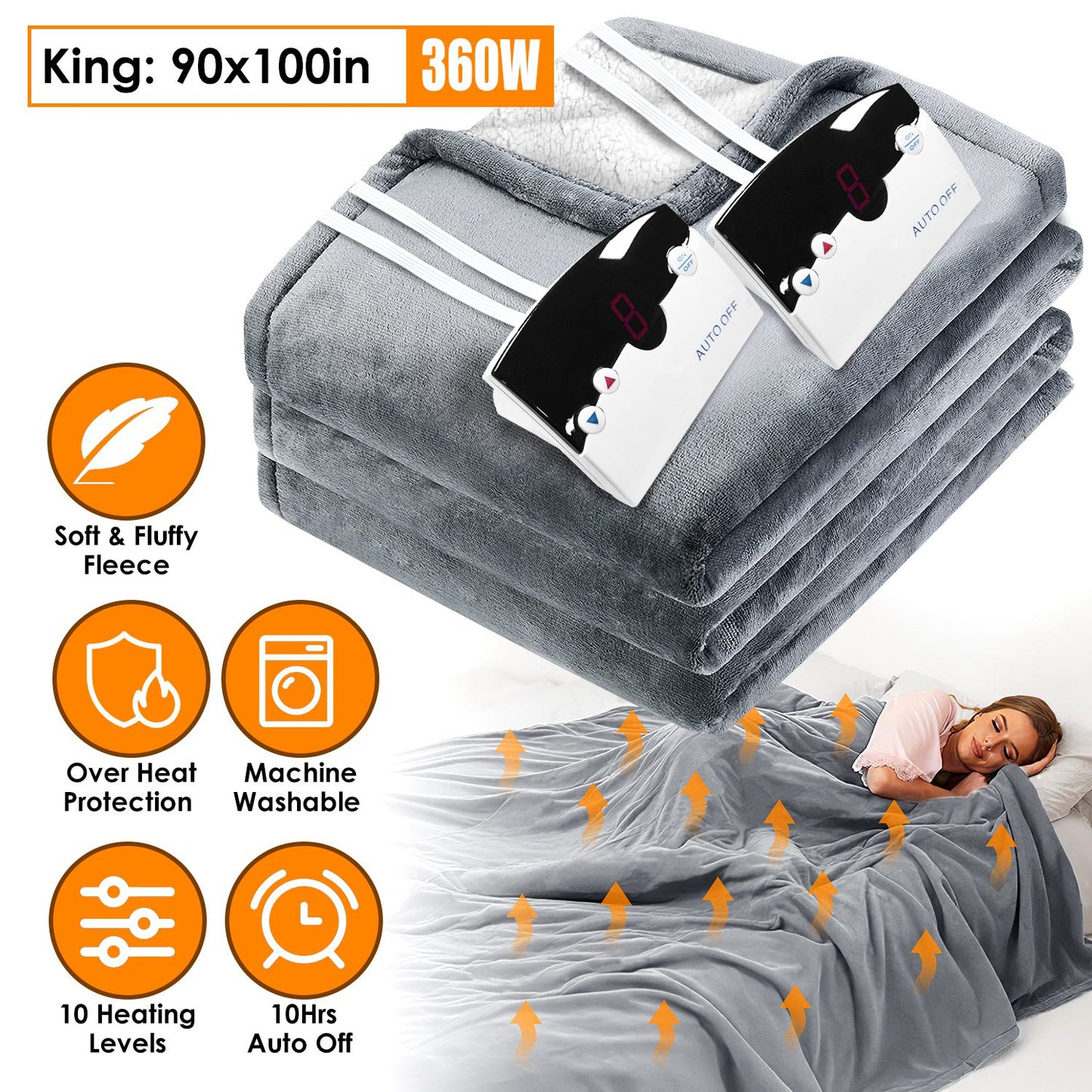Electric Heated Fleece Blanket with Dual Controller King Size