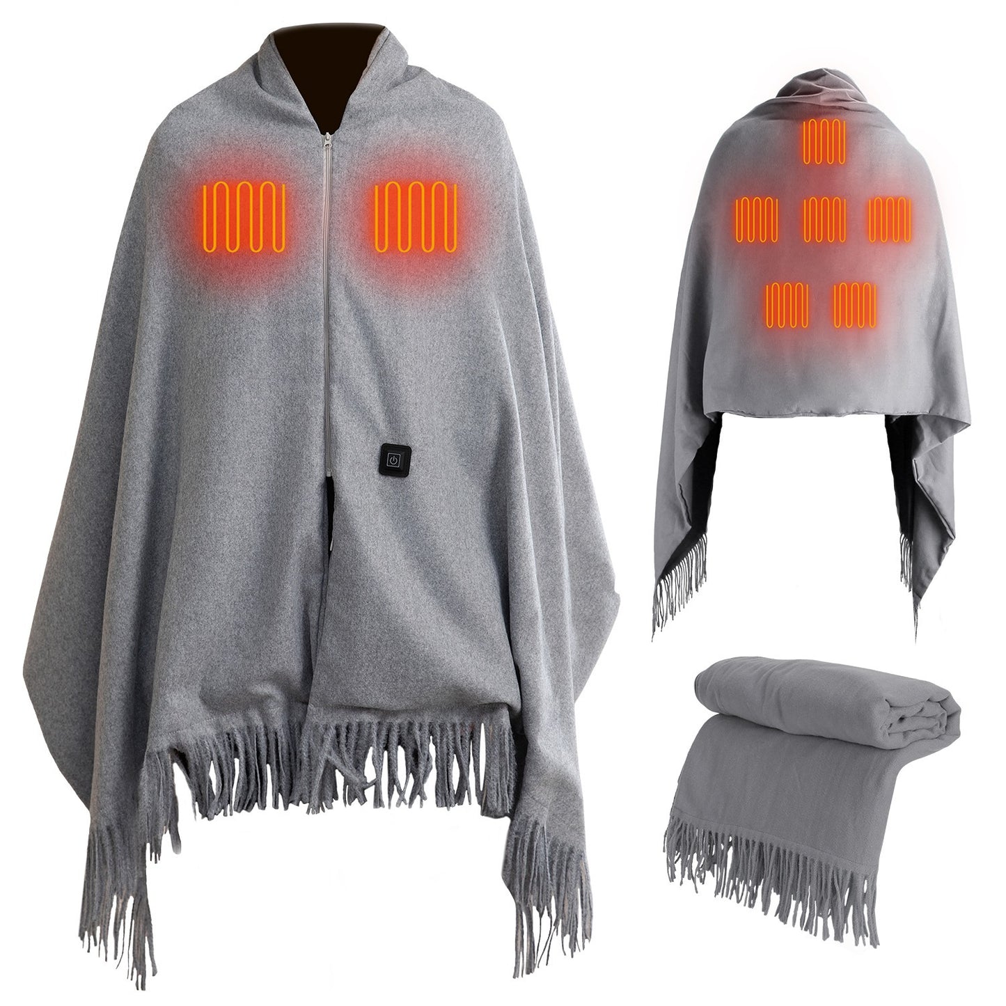 USB Heated Shawl with 3 Heat Levels and Zipper