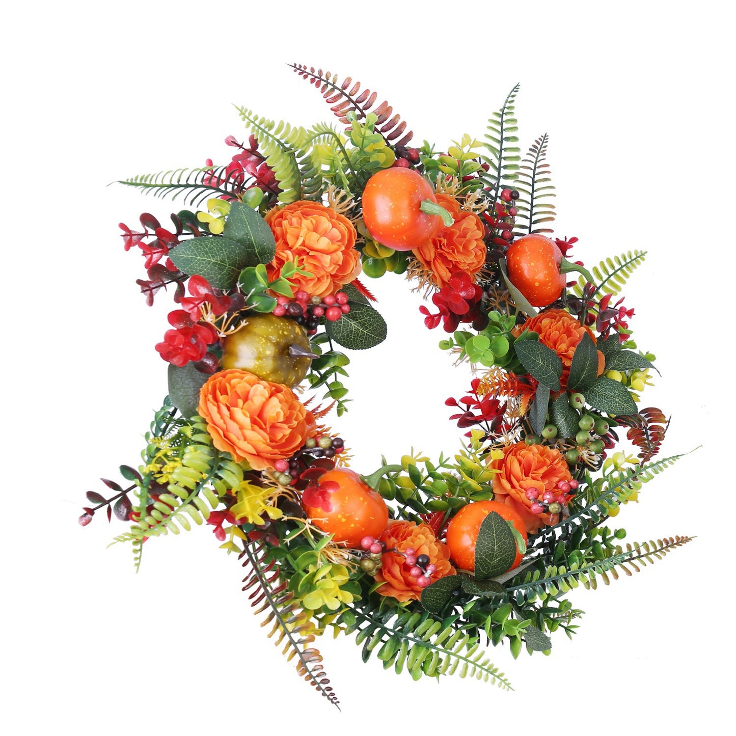 Autumn Wreath with Pumpkin and Mixed Leaves 17.71 Inch