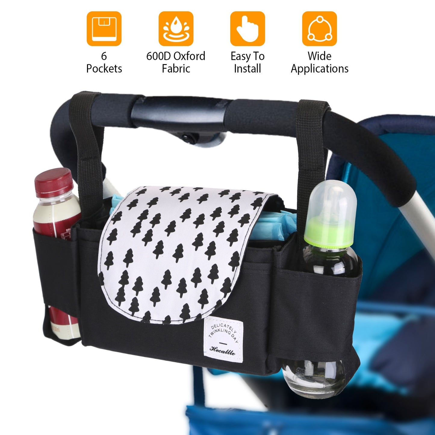 Stroller Organizer Bag with 6 Pockets and Cup Holders