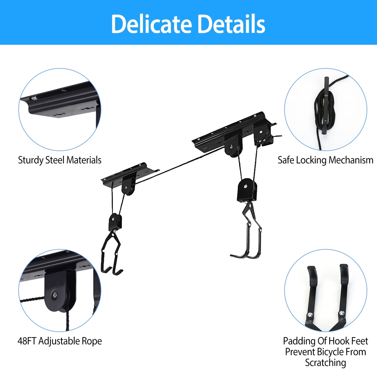 Bike Lift Ceiling Storage Hoist - 50 LB Capacity with Pulley