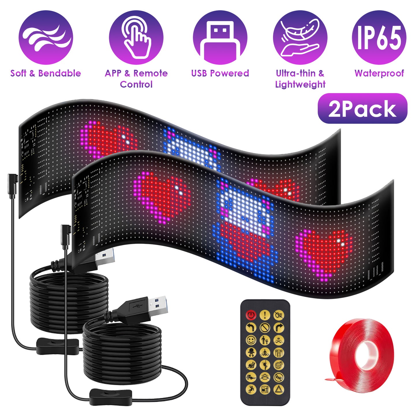 Programmable LED Car Sign with App Control 20x64 Matrix
