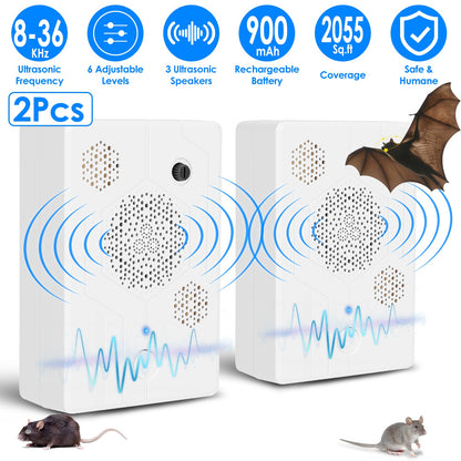 Ultrasonic Pest Repeller 2-Pack Rechargeable Bat Bird Mouse