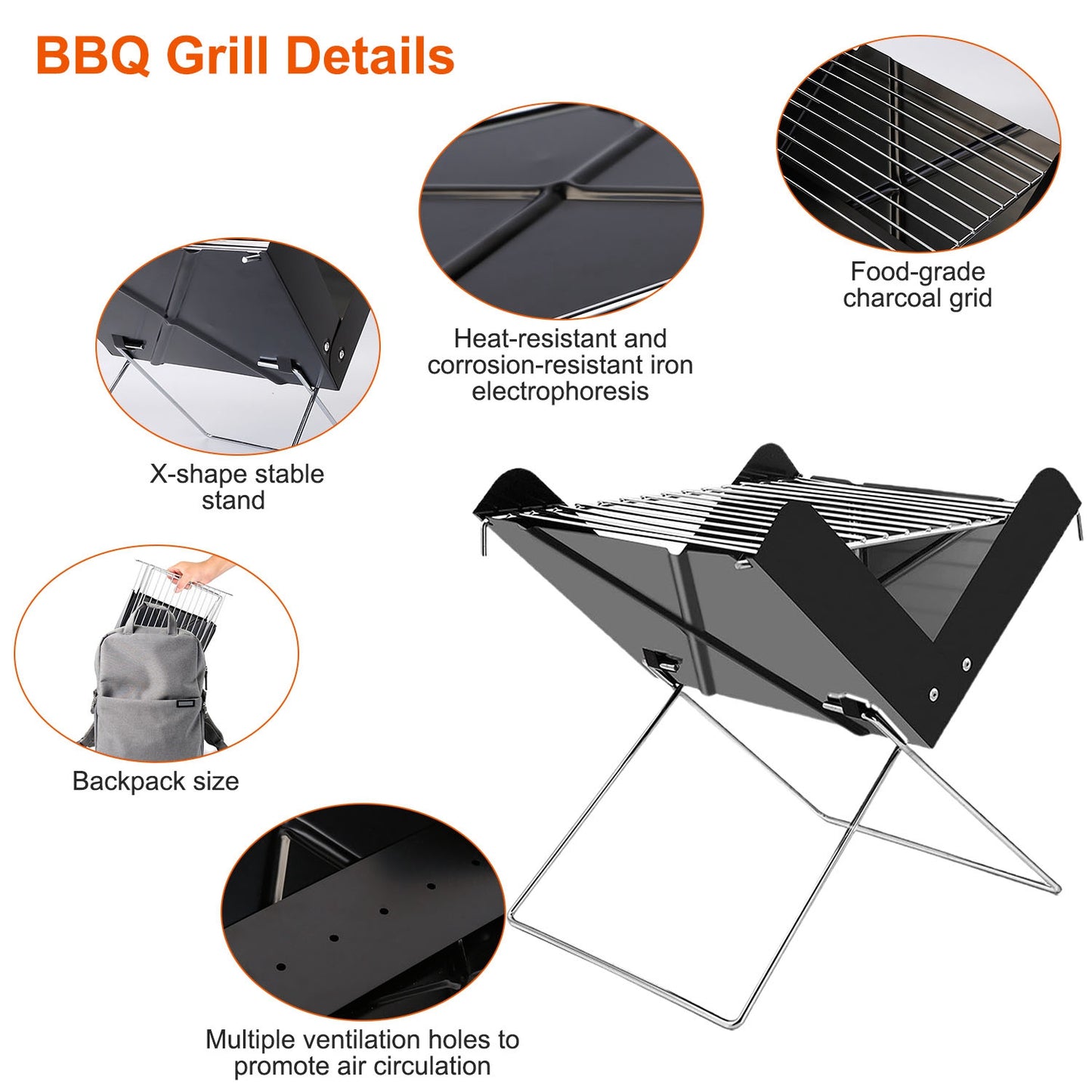 Foldable Charcoal BBQ Grill - Portable X-Shape Design