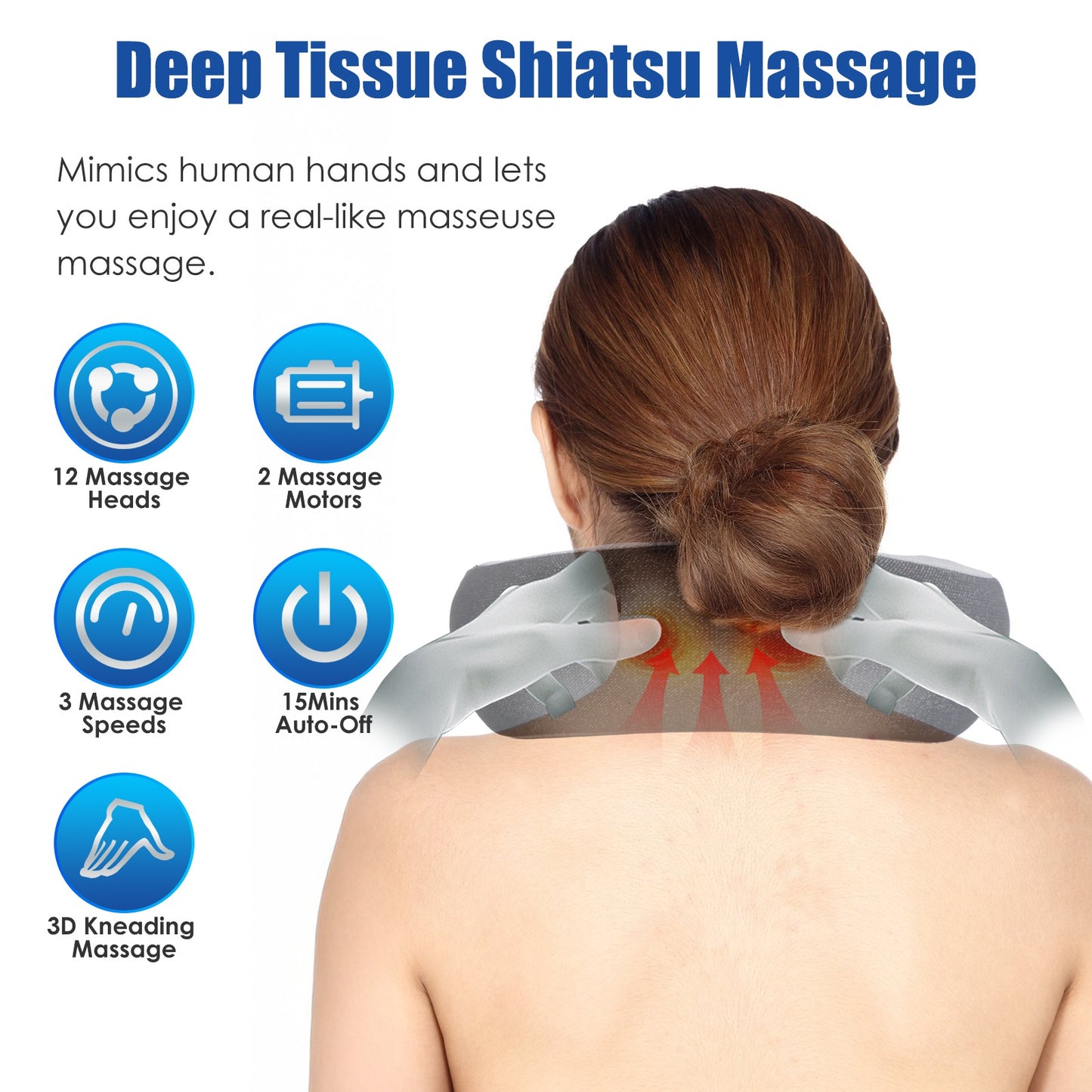 Neck Massager Pillow with Heat & Memory Foam Travel Support