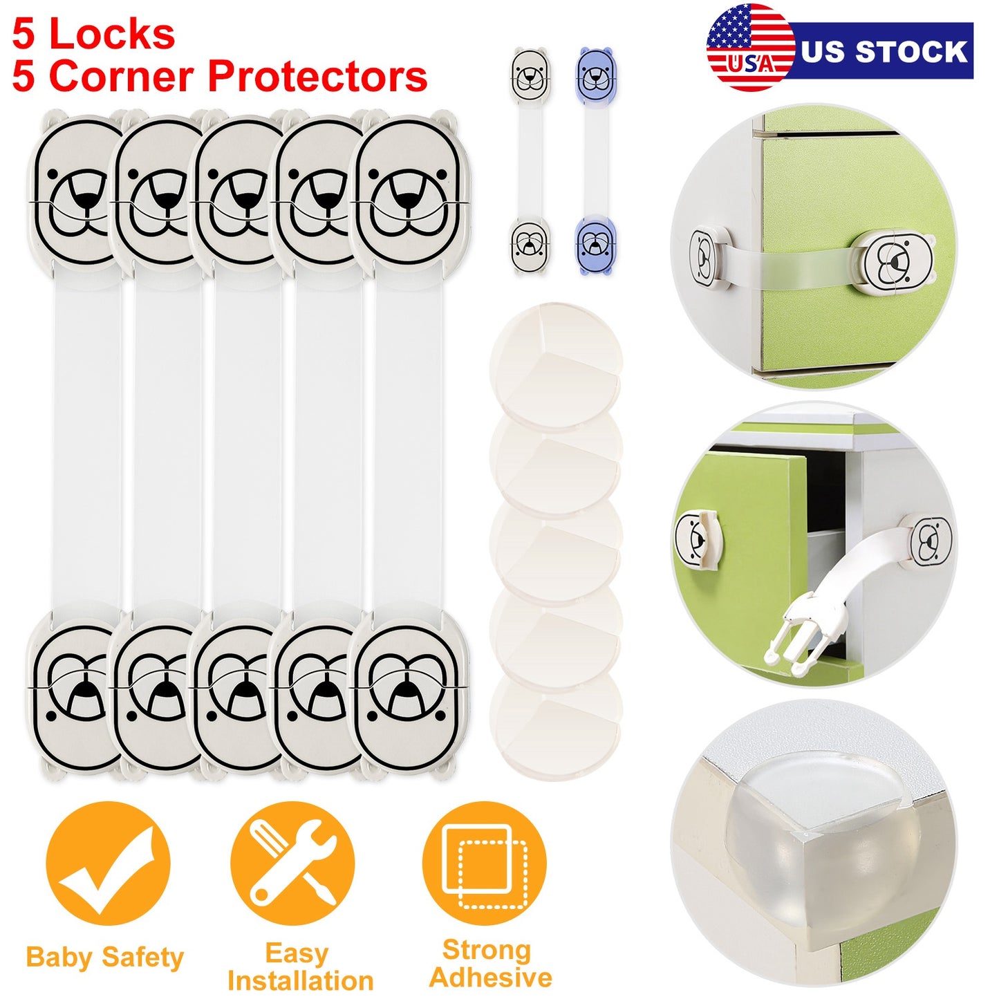 Child Safety Locks with Corner Protectors - 10 Piece Set