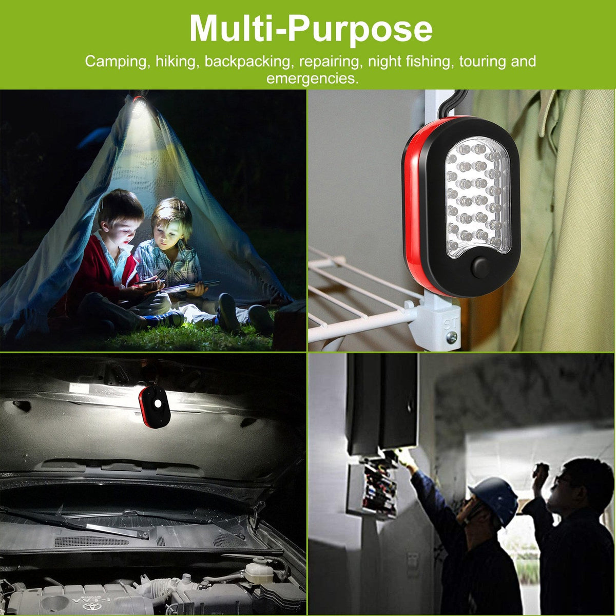 Compact Work Light 27LEDs Hang Lights Portable Magnetic Flashlight with Hook for Camping Hiking Emergency
